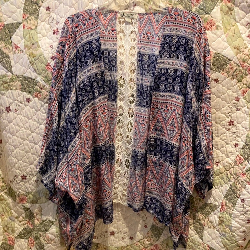 Unity blue cream red kimono